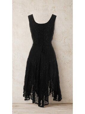 Holy Clothing L Sleeveless Dress Lace Up Flared Sparkle Fairy Witchy Embroidery